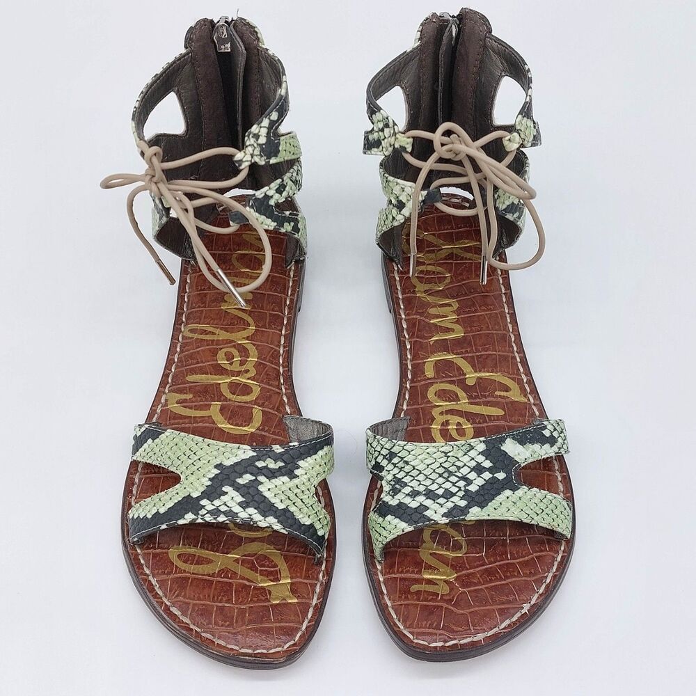 Sam Edelman Women’s Snakeskin Gladiator Sandals Lace Up Ankle Flat Zip Back Boho